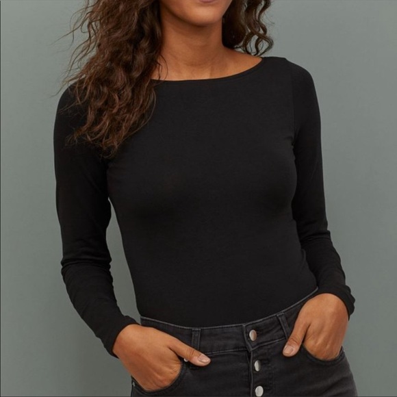Sam Edelman Black Long Sleeve BoatNeck Bodysuit